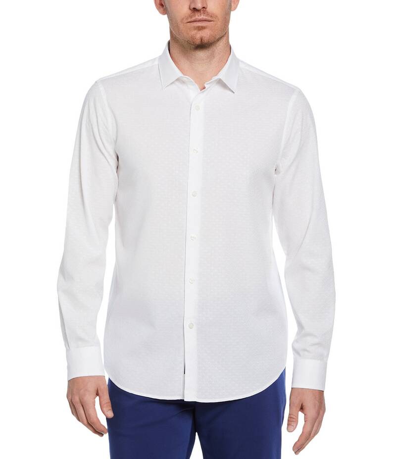 ペリーエリス メンズ トップス シャツ プリント Perry Ellis Cube Print Long Sleeve Woven Shirt Bright White ホワイト
