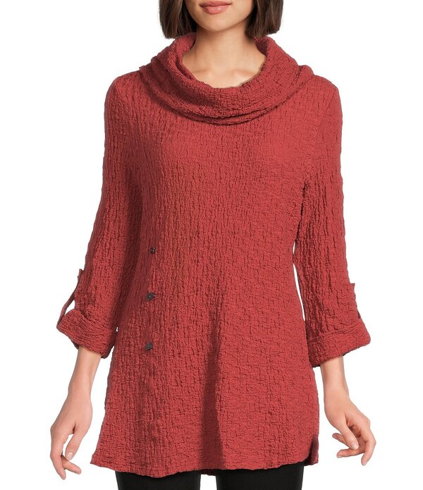 カレッサ レディース トップス プルオーバー Calessa Solid Textured Cowl Neck 3/4 Sleeve Tunic Rust 挙げ句の果て