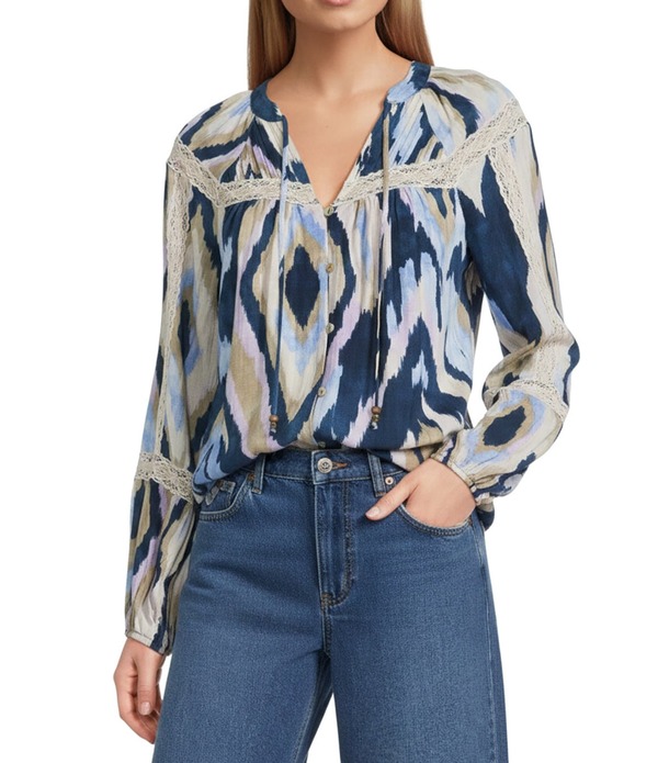 ナーチャー レディース トップス プルオーバー Nurture Tasselong Sleeve Button Front Y-Neck Top Multi Diamond マルチ色つや