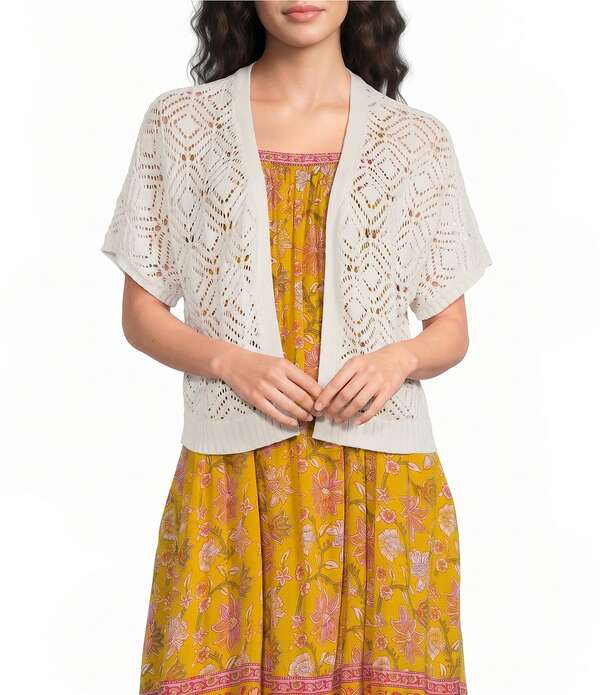 ナーチャー レディース トップス プルオーバー ジレー Nurture Short Dolman Sleeve Crochet Open Cardigan White 白いこと