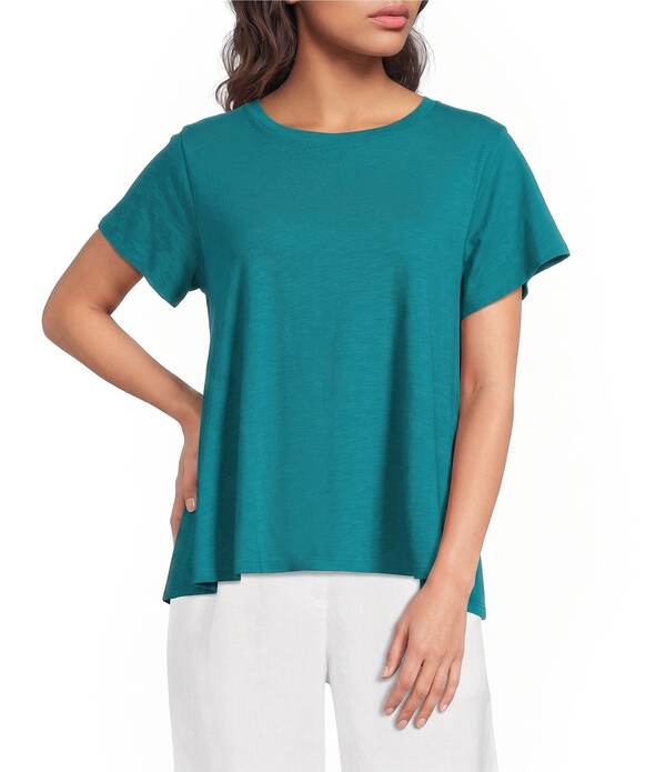 エイリーンフィッシャー レディース トップス プルオーバー 労働者の一団のど首 綿織物 プルオーバー Eileen Fisher Organicotton Slubby Jersey Crew Neck Short Sleeeve Tee Ibiza