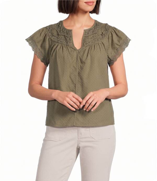 ナーチャー レディース トップス シャツ Vネック Nurture Flutter Sleeve V-Neck Top Artichoke|ReVida 店