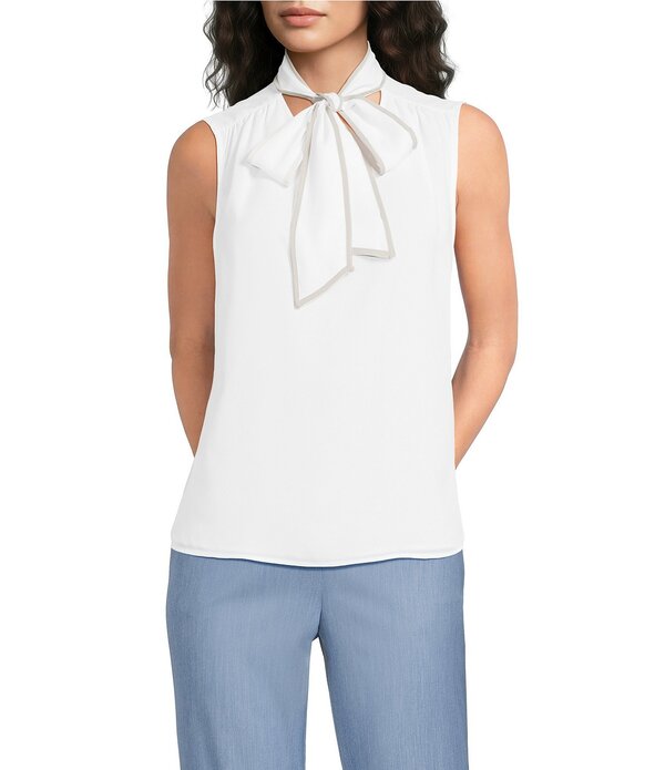 カルバンクライン レディース トップス シャツ ジョーゼット ノースリーブ Calvin Klein Georgette Tie Neck Sleeveless Top White Stony ホワイト｜ReVida 店 19,110円