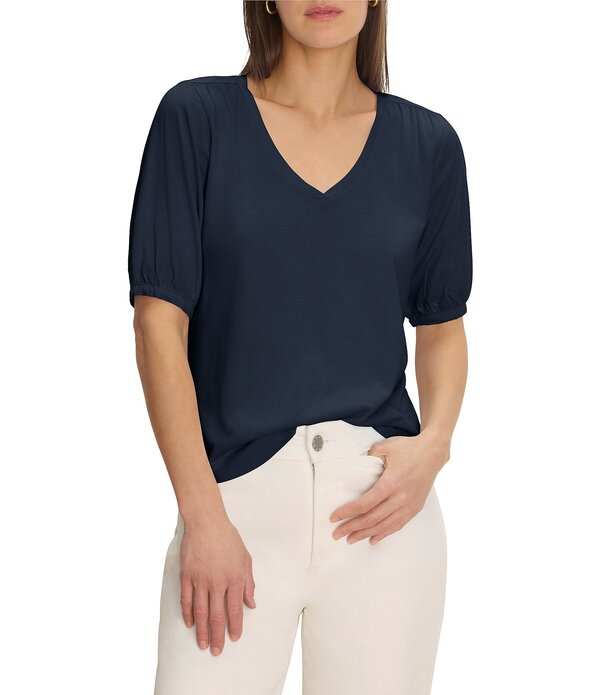 ニックアンドゾー レディース トップス プルオーバー Vのど首 編み物 NIC + ZOE NZT Knit V-Neck Elbow Sleeve Tee Dark Indigo インディゴ