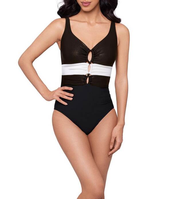 神通力背広 レディース トップス 衣装 Vのど首 Magicsuit Block Party Alice V-Neck One Piece Swimsuit Black 黒いこと