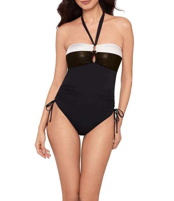 神通力背広 レディース トップス 衣装 トール ホルター Magicsuit Block Party Anya Metallic Shimmer Halter Neck Bandeau One Piece Swimsuit Black 黒いこと