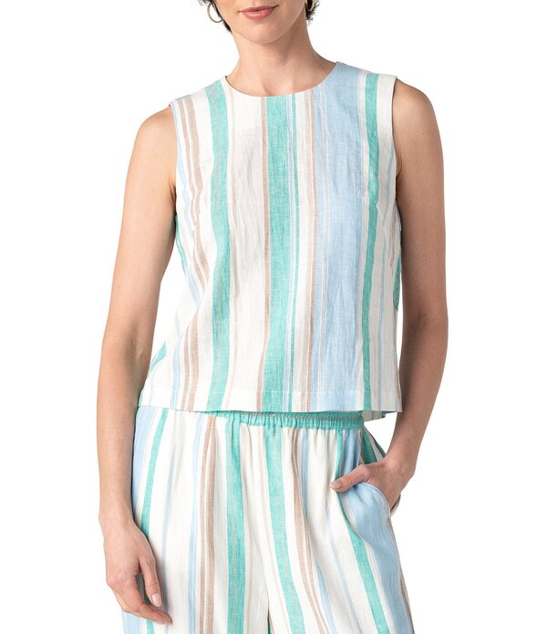 リヴァプール 天使の都市 レディース トップス プルオーバー ノースリーブ Liverpoolos Angeles Woven Multi Stripe Round Neck Sleeveless Coordinating Top Creamulti Stripe 皮膚軟化剤