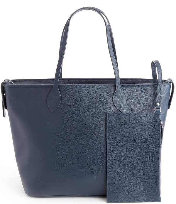 ロイス レディース バッグ ROYCE New York Pebbled Grain Wide Tote Bag with Wristlet Navy ネイビー｜ReVida 店