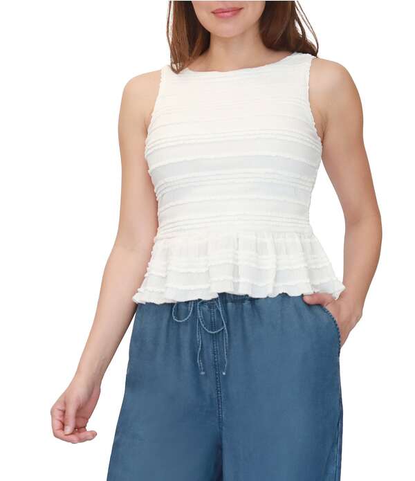 スティーブ マデン レディース トップス シャツ フリル ノースリーブ ニット Stevie By Steve Madden Sleeveless Ruffle Knit Boat Neck Peplum Top Egret｜ReVida 店 8,506円