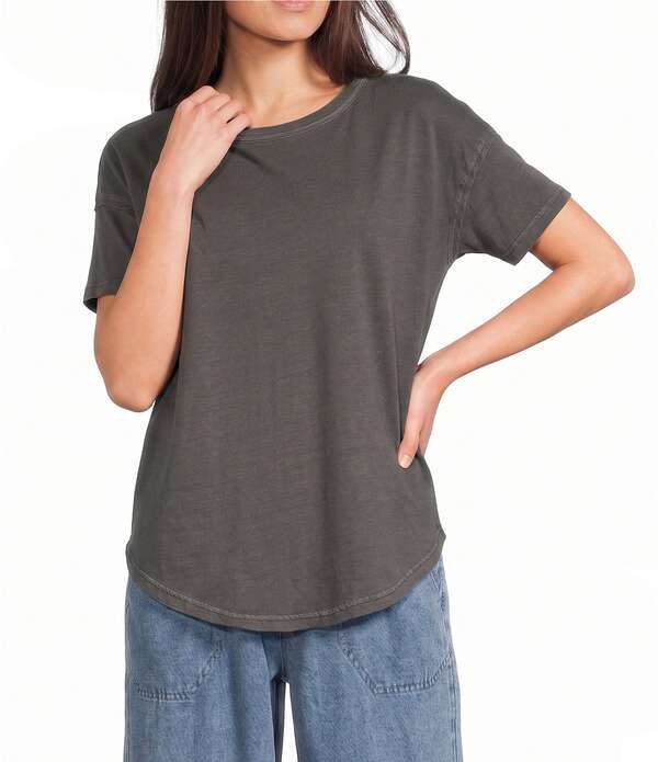 ブルーペッペーブルーペッパー レディース トップス シャツ ニット Blu Pepper Short Sleevexposed Seam Knitop Charcoal チャコール|ReVida 店