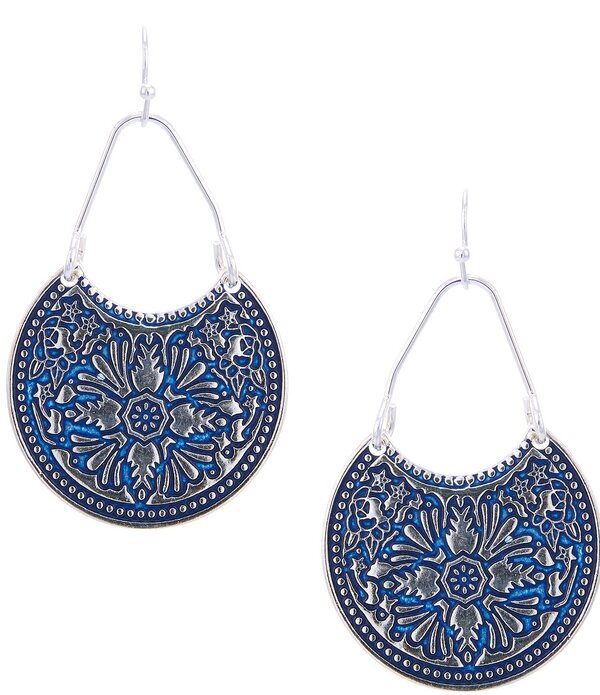 ディラーズ レディース アクセサリー ピアス・イヤリング Dillard's Multi Texture Metal Drop Earring silver/Navy ネイビー｜ReVida 店