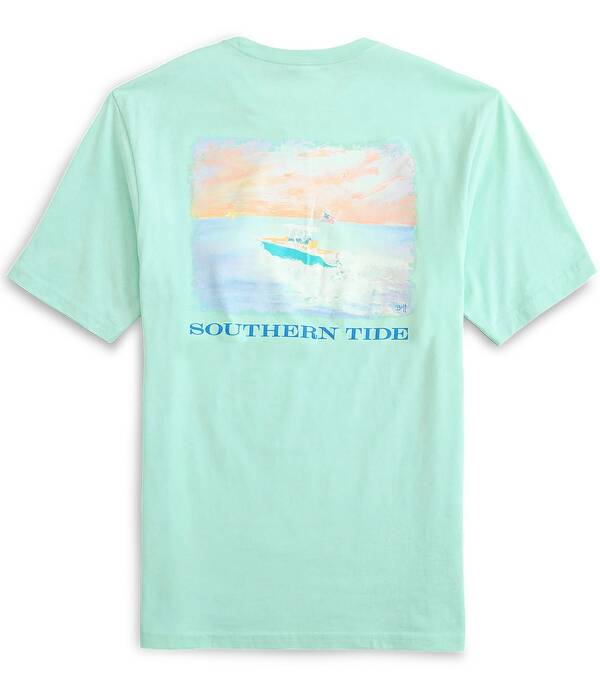 サウザーンタイド メンズ トップス シャツ Southern Tide Center Console Short Sleeve T-Shirt Offshore Green グリーン｜ReVida 店