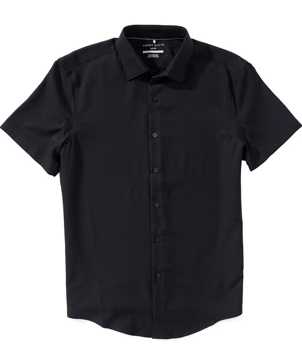 ペリーエリス メンズ トップス シャツ Perry Ellisolid Twill Short Sleeve Woven Shirt Black ブラック｜ReVida 店