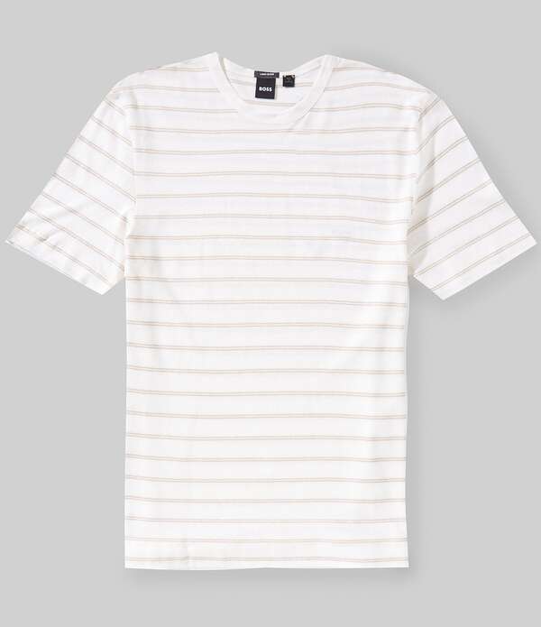ヒューゴボス メンズ トップス シャツ Hugo Boss H-Taut Stripe Short Sleeve T-Shirt Natural ストライプ|ReVida 店