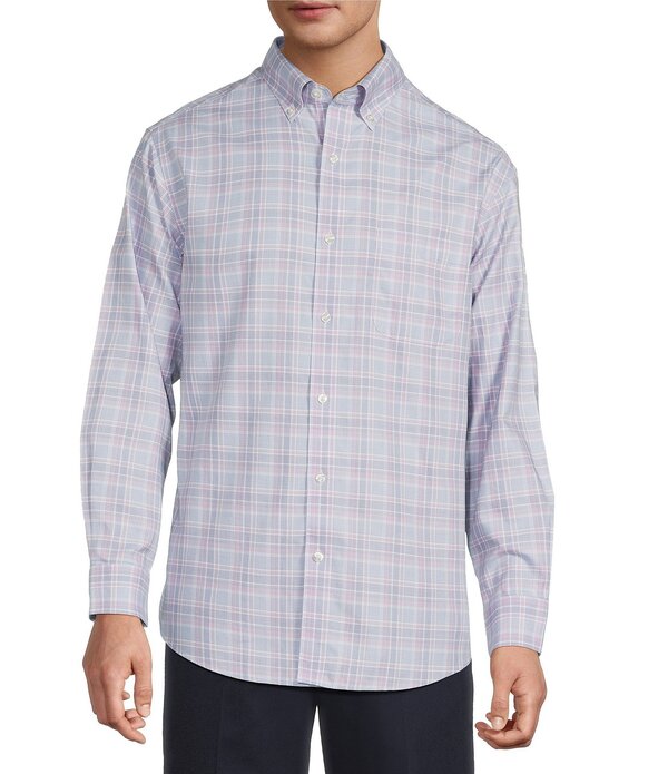 ラウンドトゥリーアンドヨーク メンズ トップス シャツ トール Gold Label Roundtree & Yorke Big & Tall Non-Iron Large Plaid Twill Sport Shirt Lavender ラベンダー|ReVida 店
