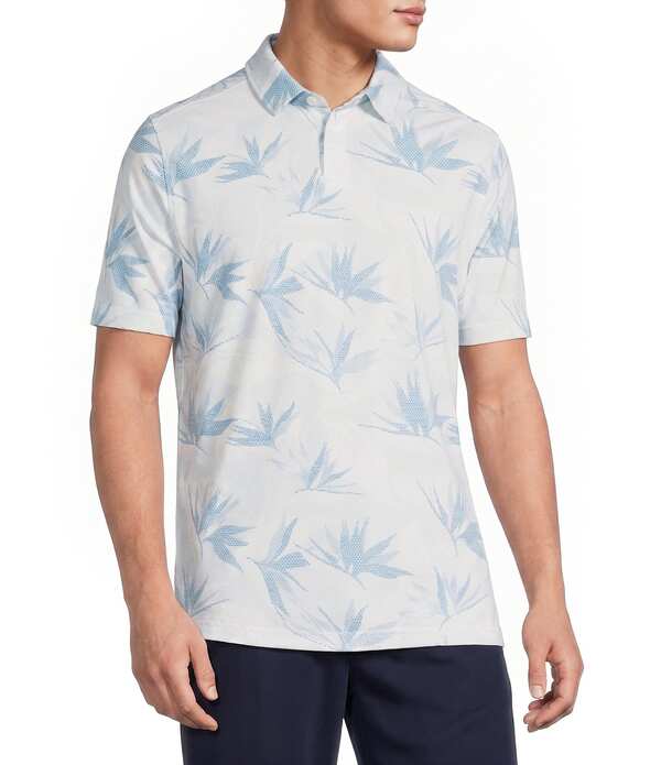 カリビアン メンズ トップス シャツ プリント Caribbean Pique Botanical Print Short Sleeve Polo Shirt Aqua Blue ブルー｜ReVida 店