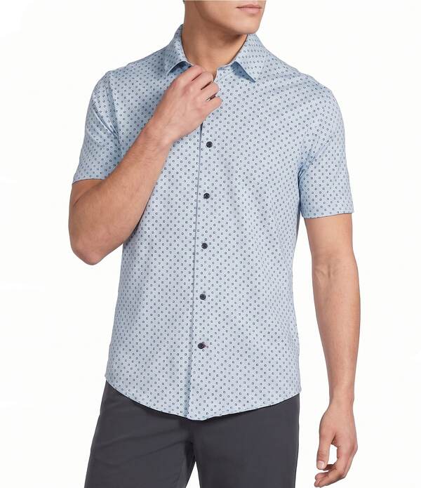 ダニエル クレミュ メンズ トップス シャツ プリント コート Cremieux Blue Label Geometric Square Print Short Sleeve Coat Front Shirt Windsurf ブルー｜ReVida 店
