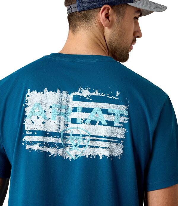 アリアト メンズ トップス シャツ Ariat Liquid Stamped Flag Short Sleeve T-Shirt Blue ブルー|ReVida 店