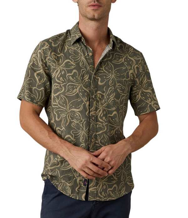 ファレティ メンズ トップス シャツ フラワー柄 プリント リネン フラワー Faherty Linen Blend Floral Breeze Printed Short Sleeve Button Front Woven Shirt Light Pine Blossom｜ReVida 店