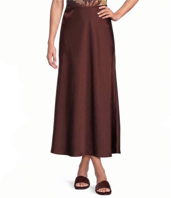アントニオ メラーニ レディース ボトムスカート A ライン サテン マキシ Antonio Melani Bella-Line Coordinating Satin Maxi Skirt Raisin|ReVida 店