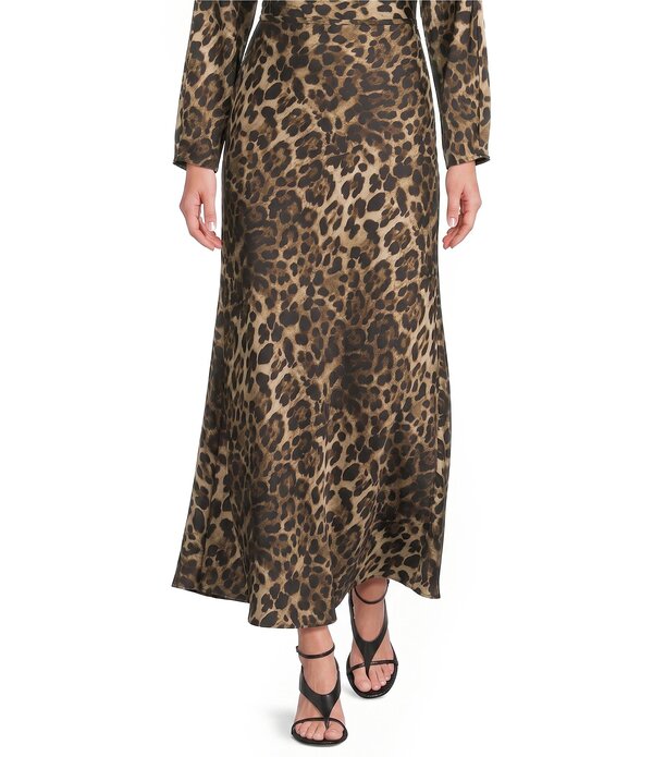 アントニオ メラーニ レディース ボトムスカート A ライン サテン マキシ Antonio Melani Bella-Line Coordinating Satin Maxi Skirt Leopard アニマル|ReVida 店