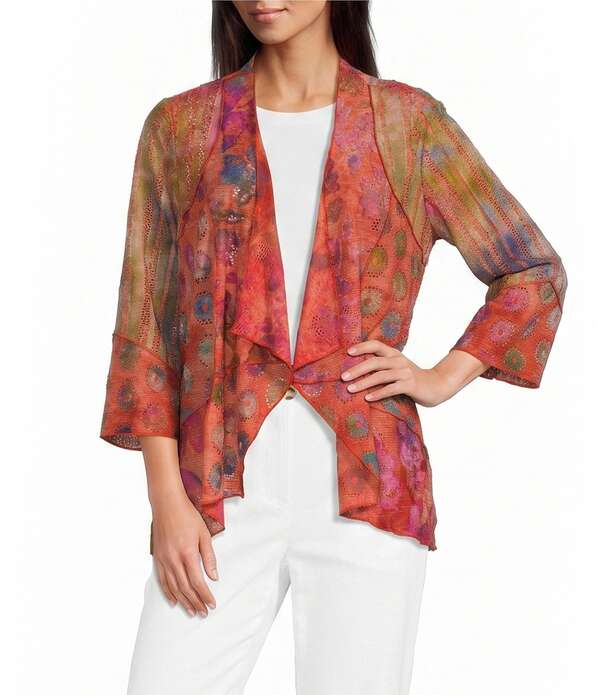 アリ マイルス レディース アウター コート プリント ニット Ali Miles Knit Printed Jacquard Open Front 3/4 Sleeve Kimono Floral Multi マルチカラー｜ReVida 店