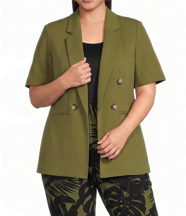 アンクライン レディース アウター コート プラスサイズ ブレザー Anne Klein Plusize Short Sleeve Faux Double Breasted Blazer Bay Leaf｜ReVida 店