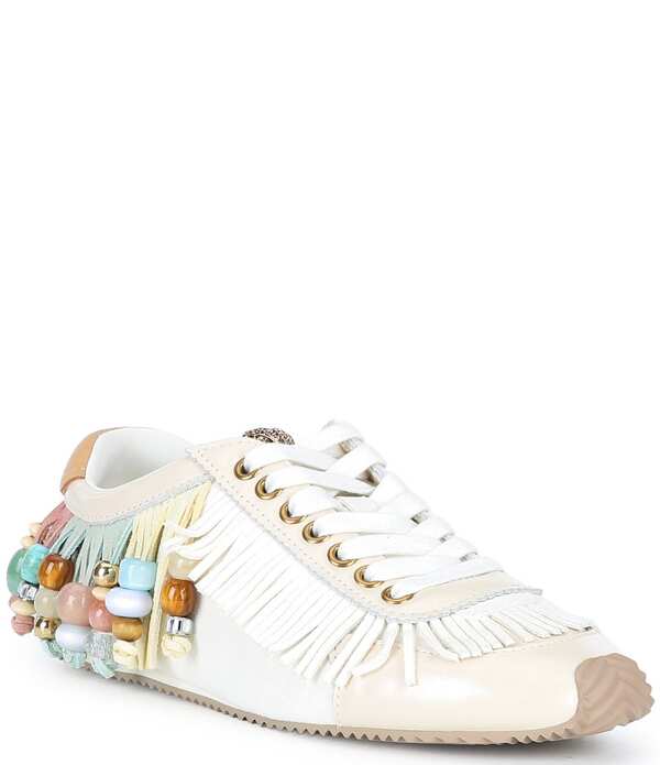 カートジェイガーロンドン レディース ボトムス カジュアルパンツ スニーカー スエード フリンジ Kurt Geiger London Islington Suede Beaded Fringe Sneakers Cream クリーム|ReVida 店