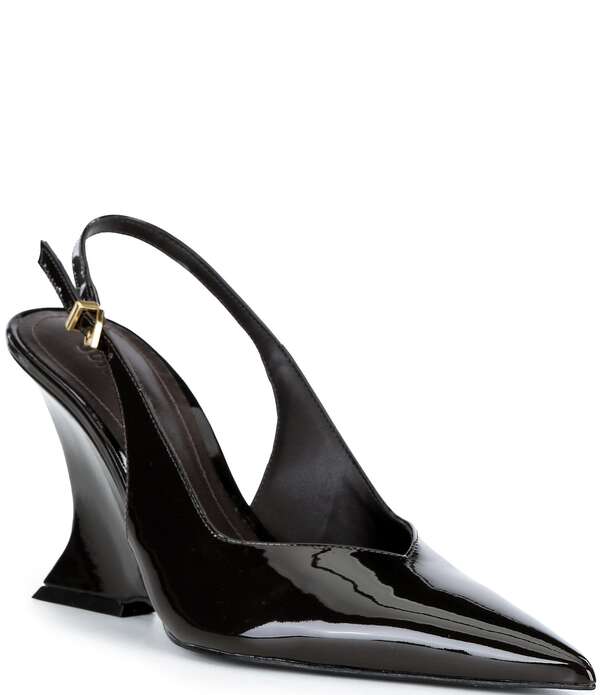 シュッツ レディース シューズ パンプス レザー Schutz Siena Patent Leather Wedge Slingback Pumps Dark Brown ブラウン|ReVida 店