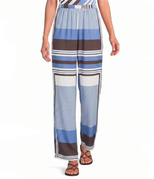 ルーシーパリ レディース ボトムス カジュアルパンツ ワイドレッグ プリント Lucy Paris Paul Printed High Rise Wide Leg Coordinating Pants Brown Blue ブルー｜ReVida 店