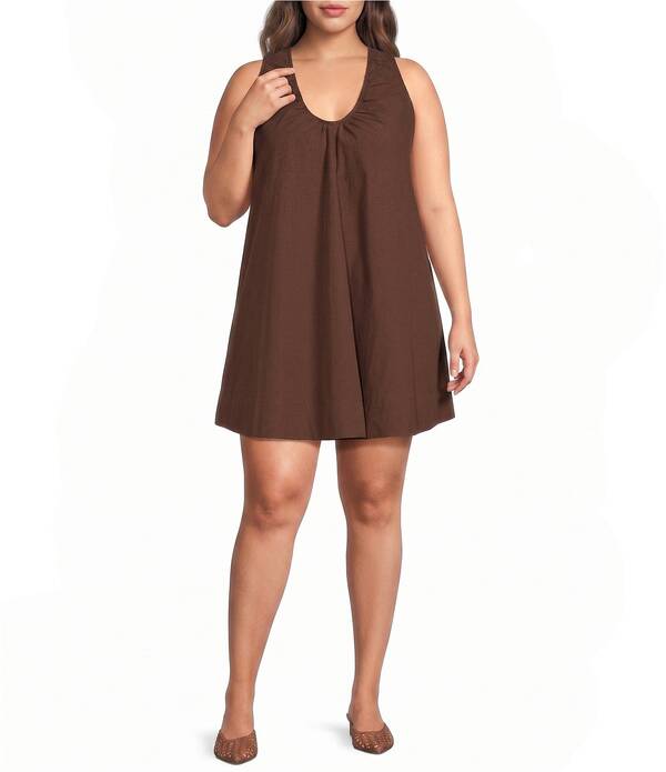 ルーシーパリ レディース トップス ワンピース Vネック A ライン プラスサイズ ミニ ノースリーブ Lucy Paris Plusize Rima V-Neck Sleeveless A-Line Mini Dress Brown ブラウン｜ReVida 店 26,520円