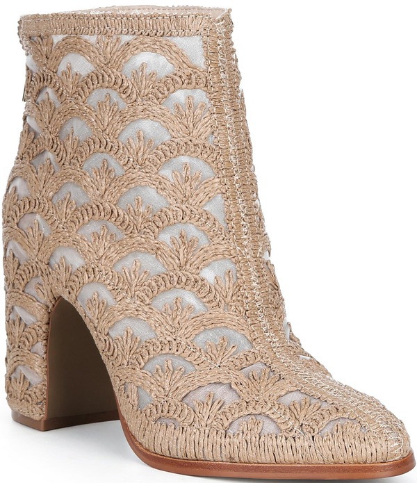 セシリア ニューヨーク レディース シューズ ヒール メッシュ ブーツ Cecelia New York Woven Detail & Mesh Block Heel Booties Taupe トープ｜ReVida 店