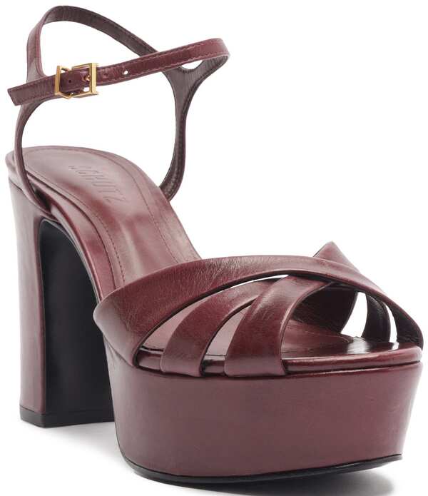 シュッツ レディース シューズ サンダル プラットフォーム レザー ヒール Schutz Keefa Leather Platform Block Heel Sandals Vino|ReVida 店