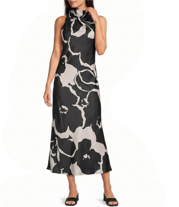 アレックスマリー レディース トップス ワンピース モックネック フラワー柄 プチ サテン ノースリーブ フラワー Alex Marie Petite Sonja Floral Mock Neck Sleevelessatin Dress Black Ivory アイボリー|ReVida 店