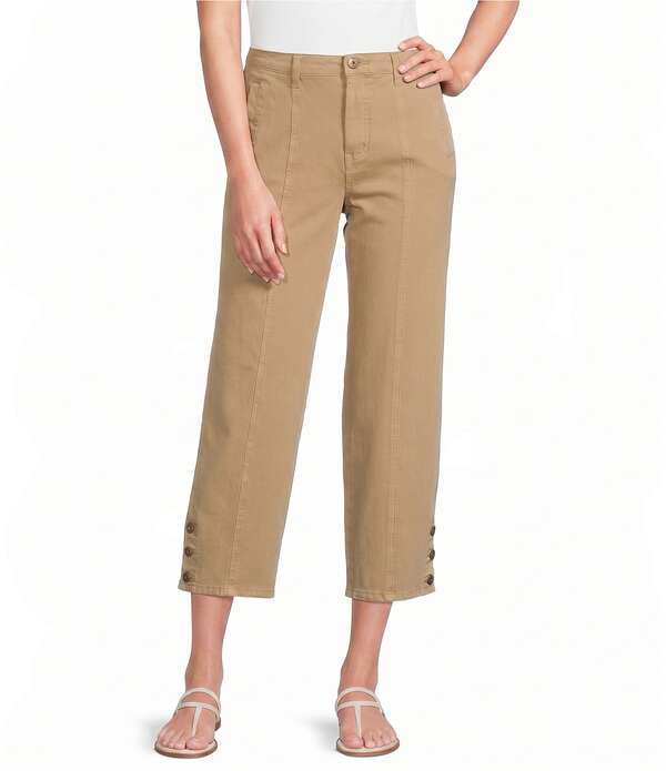 マルチプルズ レディース ボトムス カジュアルパンツ ストレート デニム Multiplestretch Dyedenim Flat Front Straight Leg Crop Length Pants Almond デニム|ReVida 店