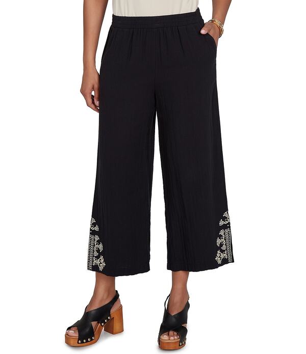 ルビーアールディー レディース ボトムス カジュアルパンツ コットン 刺繍 アンクル Ruby Rd. Double Cotton Gauze Intricatembroide red Pull-On Ankle Pants Black ブラック|ReVida 店