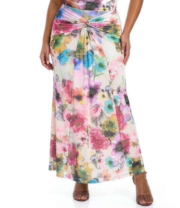 エーエフアールエム レディース ボトムスカート プラスサイズ プリント メッシュ マキシ AFRM Plusize Amirah Watercolor Blossom Printed Coordinating Mesh Maxi Skirt Watercolor Blossom|ReVida 店