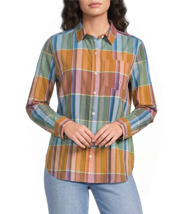 ペンドルトン レディース トップス シャツ Pendleton The Perfect One Plaid Point Collar Long Sleeve Shirteal/Orange Multi Plaid ティール｜ReVida 店 23,288円