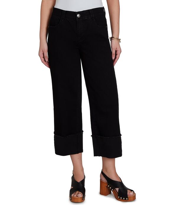 ルビーアールディー レディース ボトムス デニムパンツ Ruby Rd. 5-Pocket Wide Cuff Denim Crop Jean Jet Black ブラック｜ReVida 店