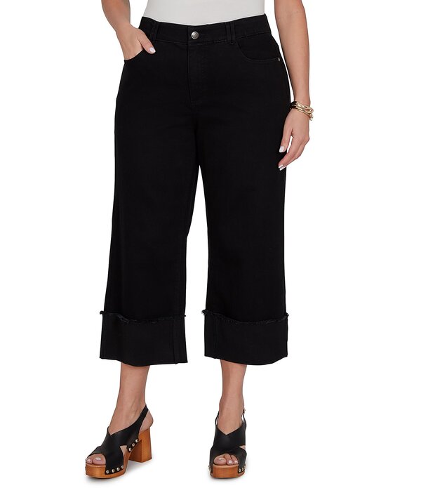 ルビーアールディー レディース ボトムス デニムパンツ プラスサイズ ジーンズ Ruby Rd. Plusize 5-Pocket Wide Cuff Denim Crop Jeans Jet Black ブラック|ReVida 店