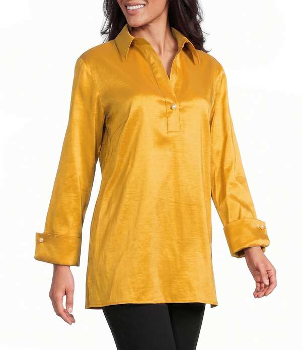 プレストンアンドヨーク レディース トップス シャツ ブラウス Preston & York Thea Stretch Taffeta Collar Neckline Long Sleeve Blouse Golden｜ReVida 店