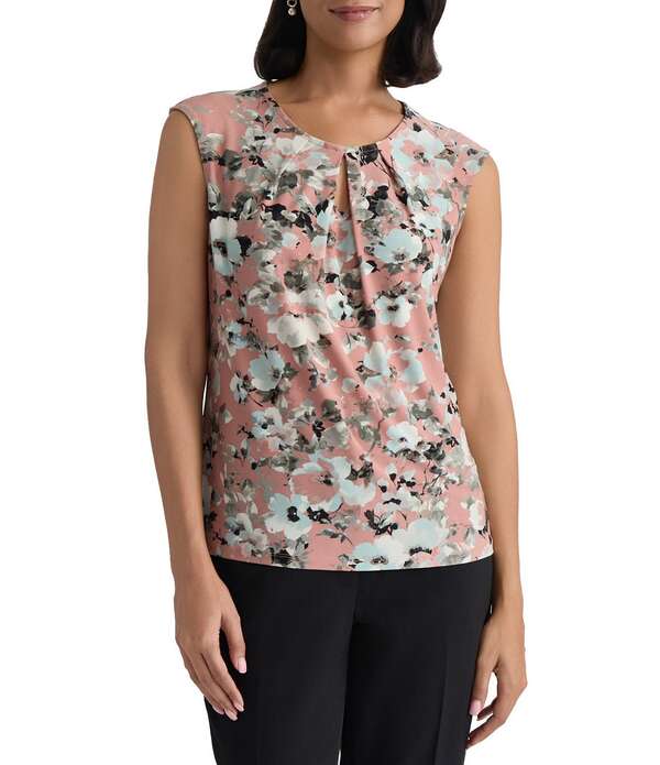 カスパール レディース トップス シャツ プリント ブラウス Kasper Printed Keyhole Neck Blouse Tea Rose Multi マルチカラー|ReVida 店