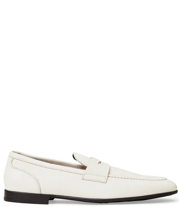 ブルーノマグリ メンズ シューズ スリッポン・ローファー レザー Bruno Magli Men's Lastra Leather Penny Loafers Off White オフホワイト|ReVida 店