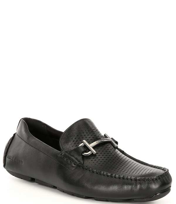 コールハーン メンズ シューズ スリッポン・ローファー レザー Cole Haan Men's Grand Laser Bit Buckleather Drivers Black/Black ブラック|ReVida 店