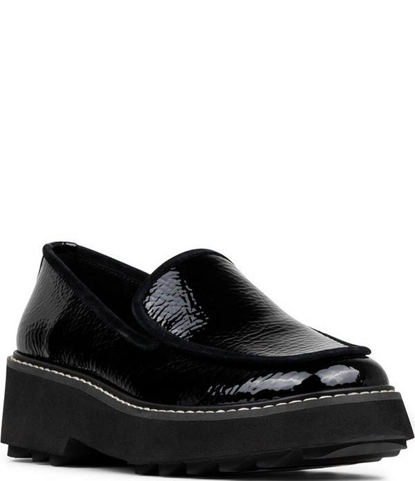 ドナルドプリネール レディース シューズ スリッポン・ローファー プラットフォーム レザー Donald Pliner Peggi Crinkle Patent Leather Platform Lug Loafers Black ブラック｜ReVida 店 45,370円