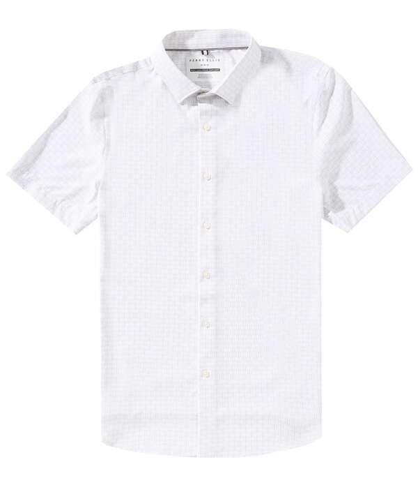 ペリーエリス メンズ トップス シャツ プリント Perry Ellismall Geo Print Short Sleeve Woven Shirt Silver Birch シルバー｜ReVida 店