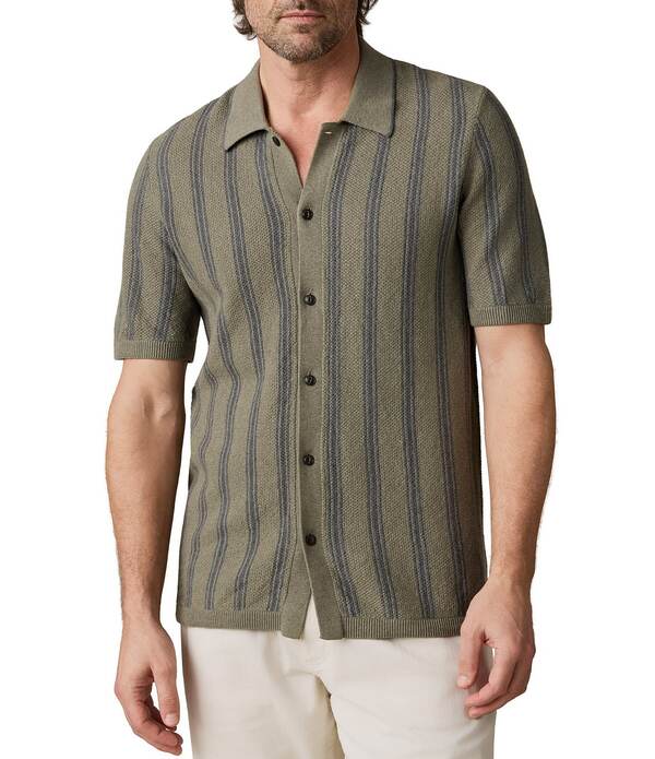 ファレティ メンズ トップス シャツ セーター Faherty Short Sleeve Sweater Shirt Olive Safari Stripe オリーブ｜ReVida 店