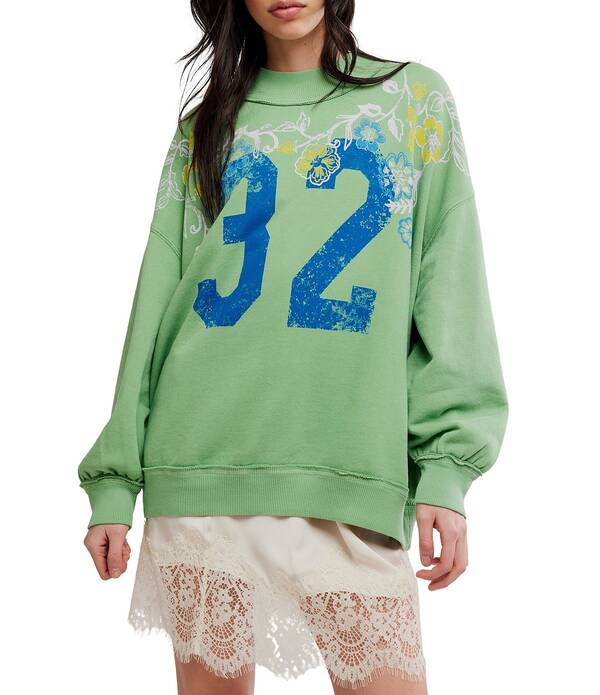 フリーピープル レディース アウター ニット・セーター モックネック グラフィック Free People Palm Springraphic Mock Neck Long Sleeve Pullover Green Combo グリーン｜ReVida 店
