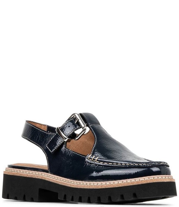 ドナルドプリネール レディース シューズ スリッポン・ローファー カットアウト Donald Pliner Halliday Crinkle Patent Cutout Slingback Loafers Navy ネイビー|ReVida 店