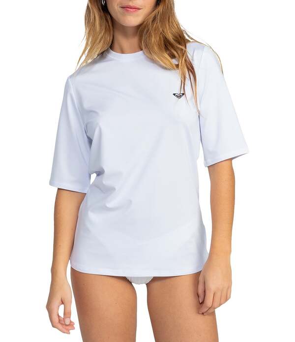 ロキシー レディース トップス シャツ クルーネック Roxy New Enjoy Crew Neck Short Sleeve Rash Guard Swim Cover-Up Bright White ホワイト｜ReVida 店